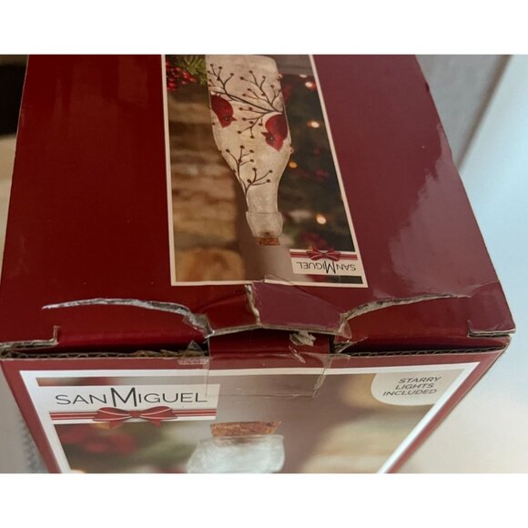 Hand Painted Bottle LED Starry Lights Winter Cardinal Scene Red Bird Christmas - Picture 9 of 9